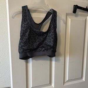 Women's Charcoal Leopard Print Sports Bra - Racerback Comfort